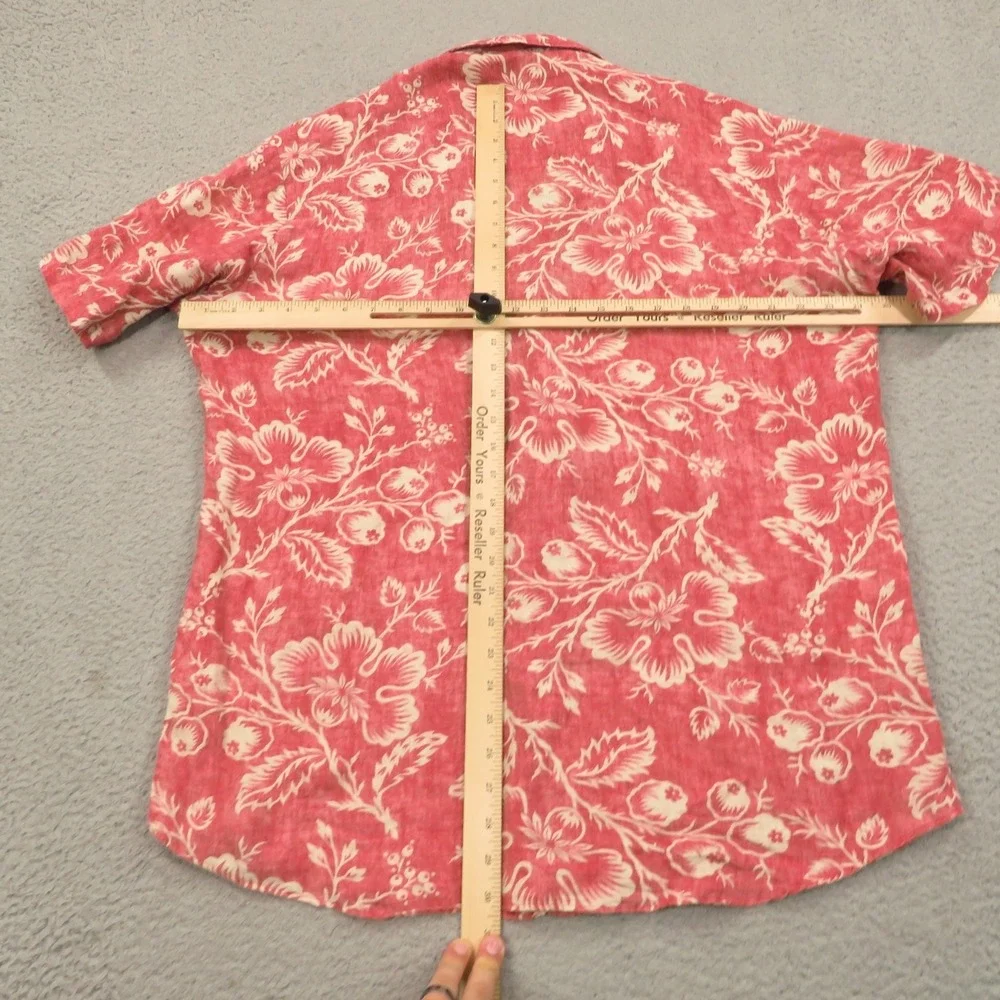 VTG Polo Ralph Lauren Shirt Men Medium Bonnard Linen Floral Pink Red Camp Collar